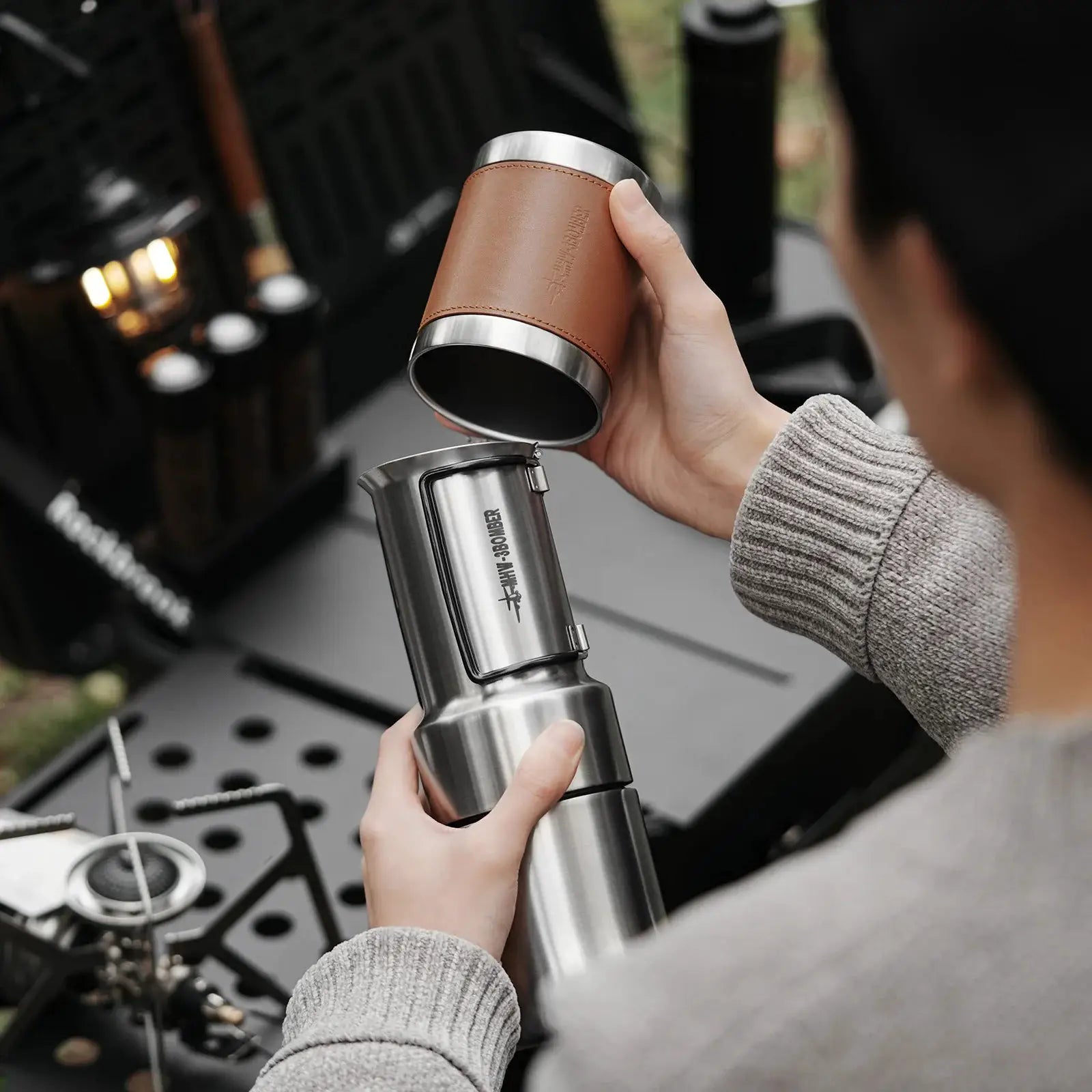 MHW3BOMBER 350ml Stainless Steel Moka Pot Espresso Maker With Foldable Handle For Camping And Travel