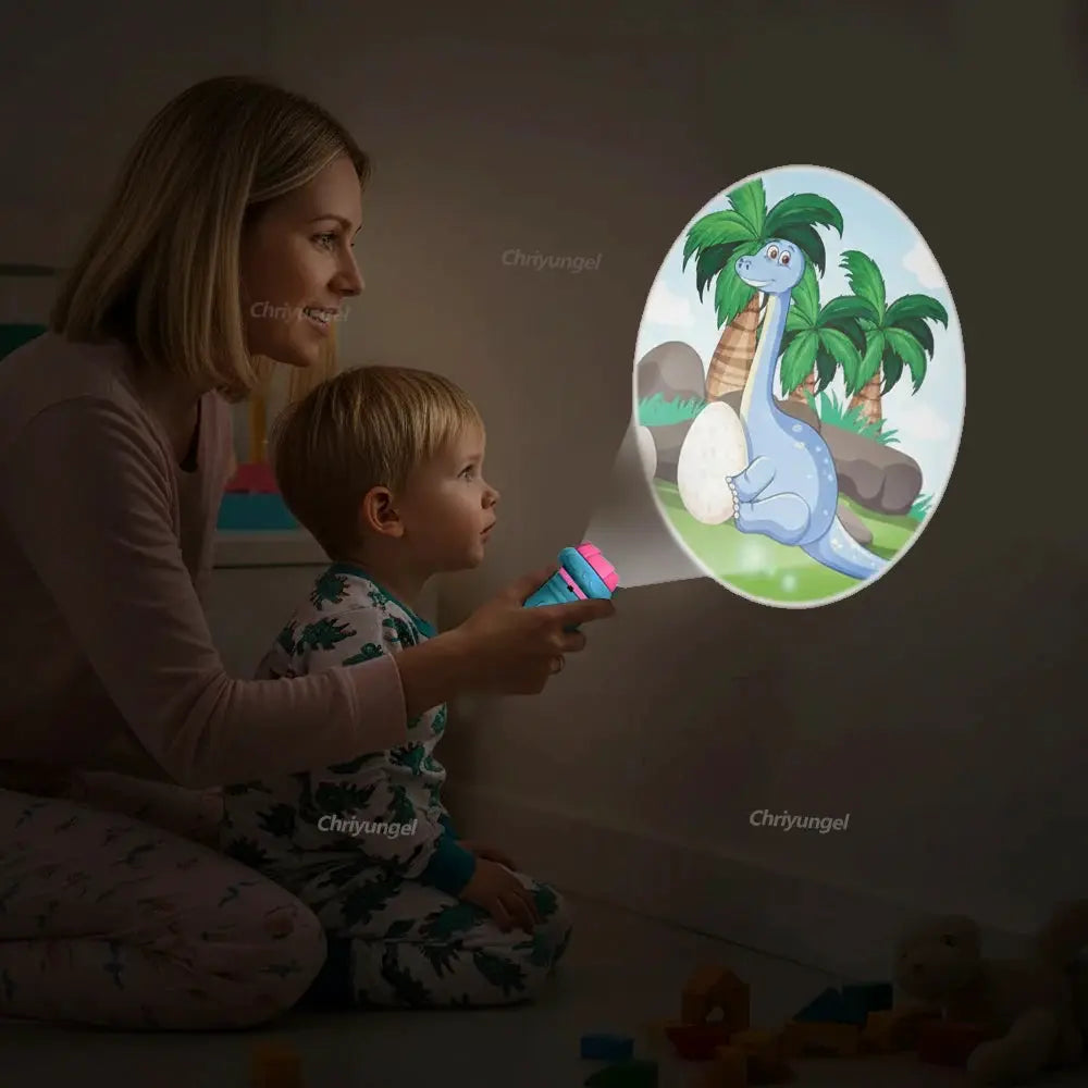 Kids Cartoon Projector Flashlight With 80 Images And 10 Cards Night Light Toy For Bedtime Stories And Education Gift