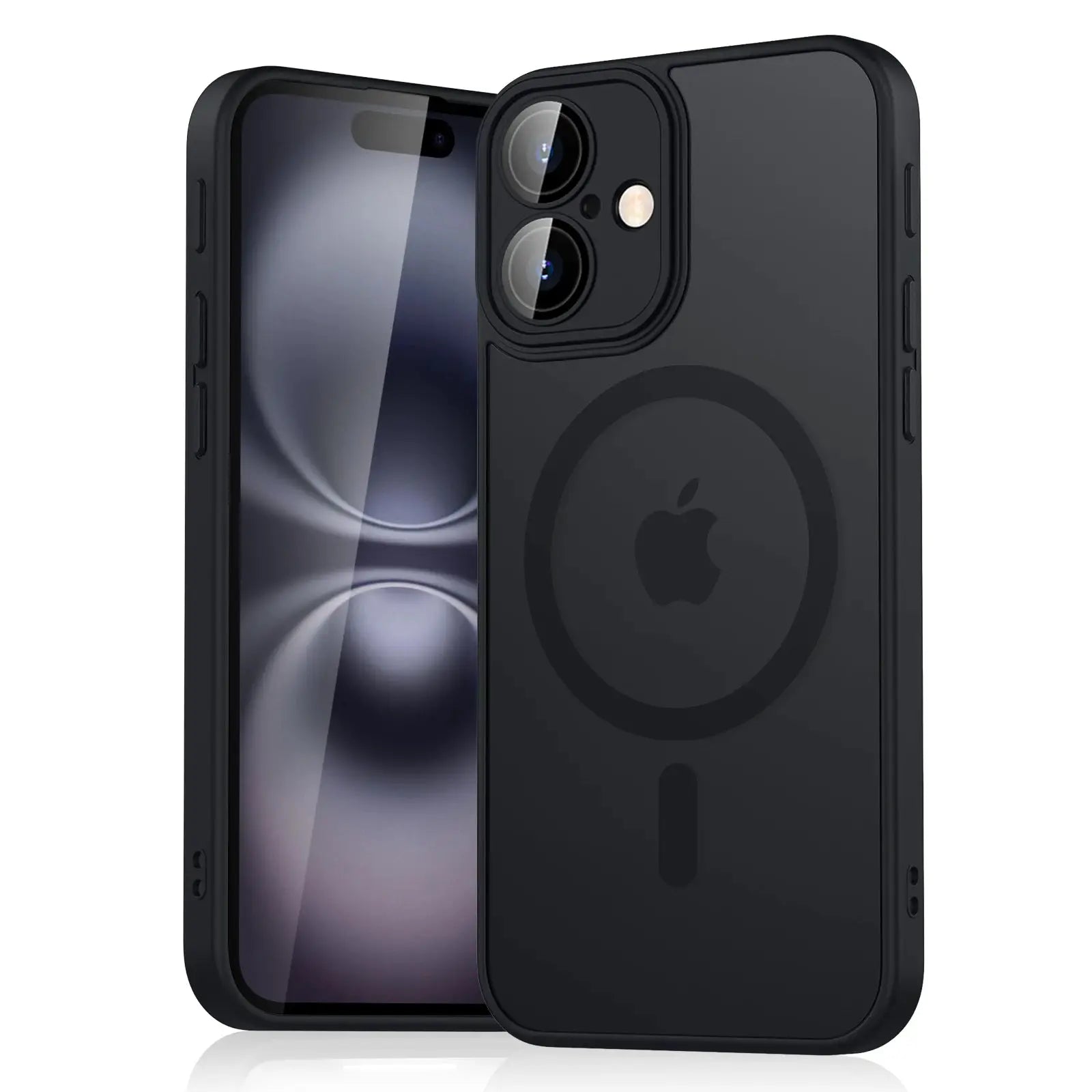 Magnetic matte translucent armor case for iPhone with MagSafe; black, shockproof, Simples Market, 2-pack