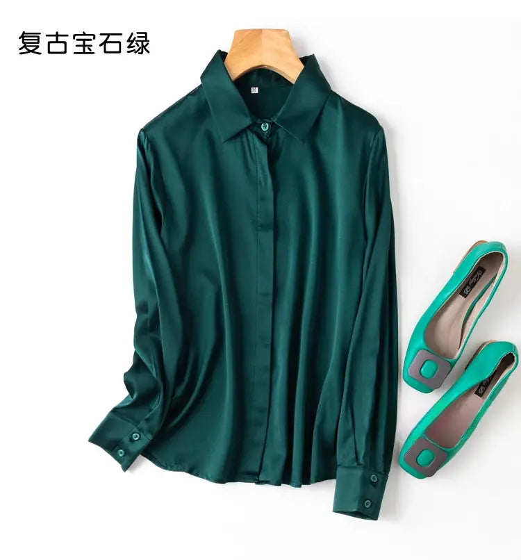 Tajiyane Women's Mulberry Silk Blend Long Sleeve Office Blouse