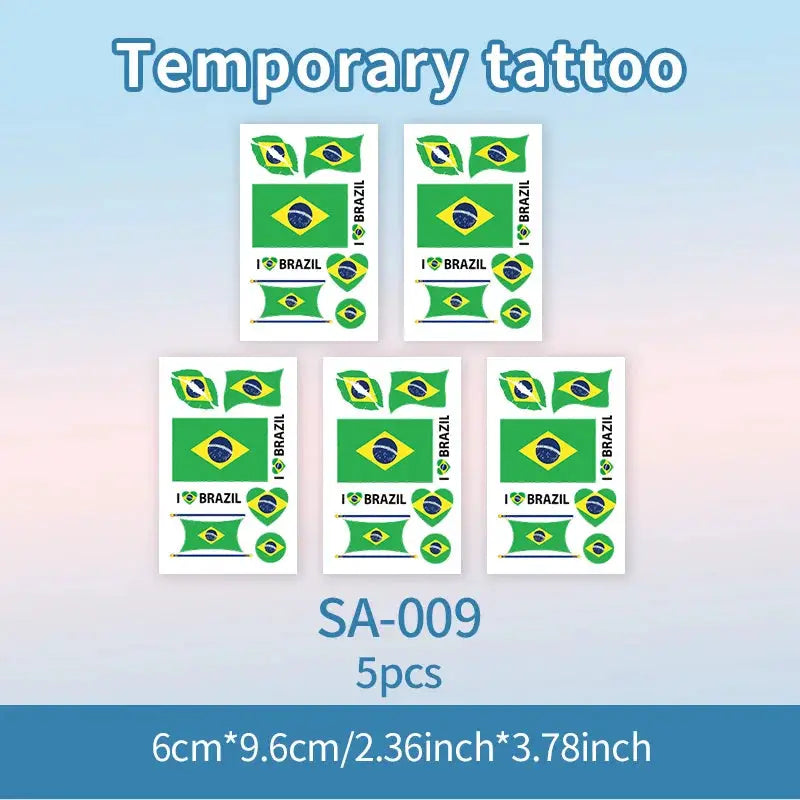 Brazil Flag Temporary Tattoos Waterproof Long Lasting Face Stickers