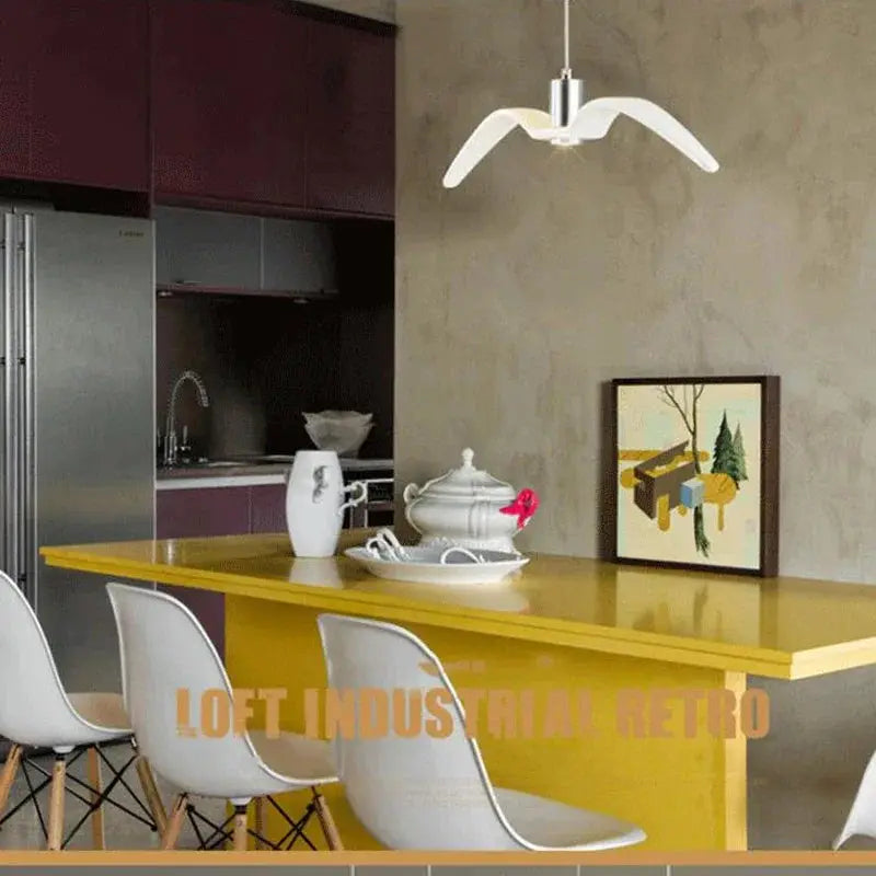 Seagull-design modern pendant lamp, white LED chandelier for kitchen or bar, Simples Market.