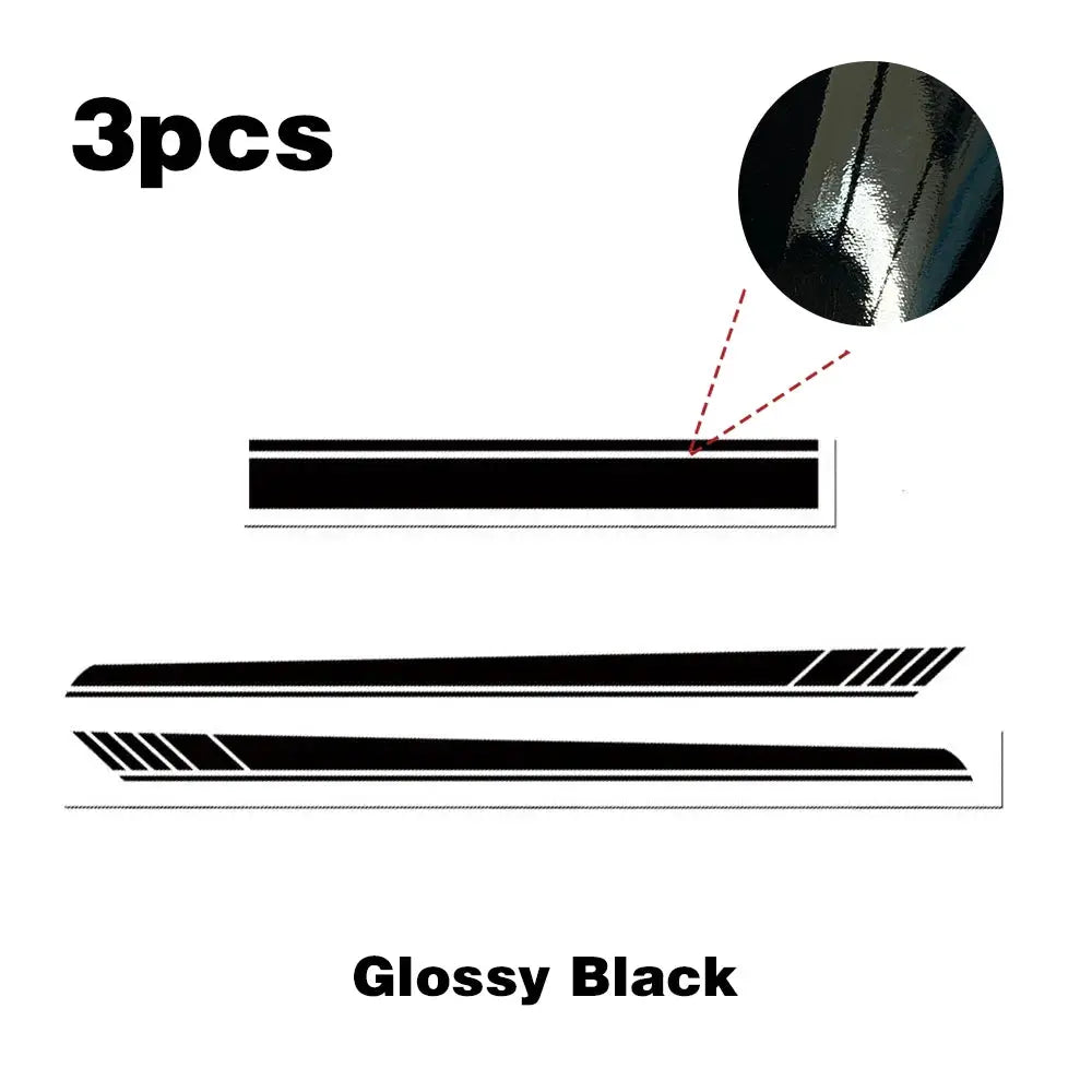Car vinyl decals set of 3 glossy black long-strip bonnet stickers for car accessories