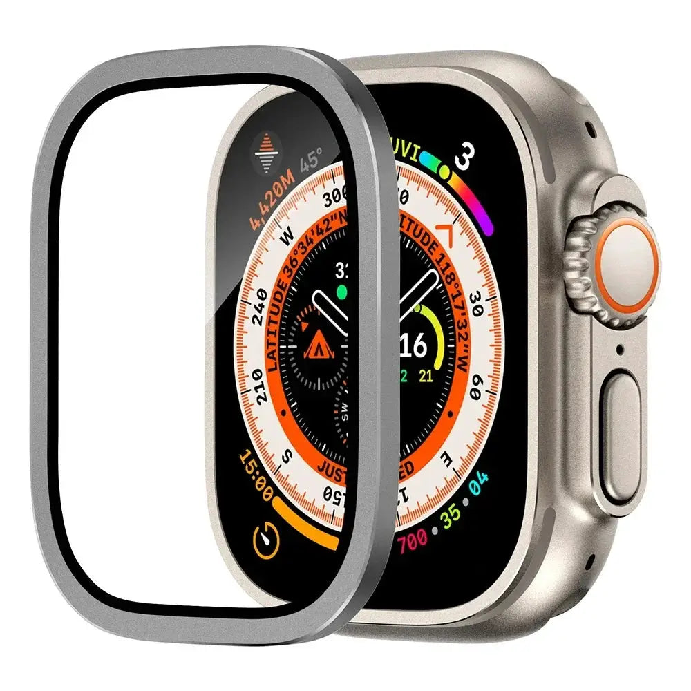 Aluminium Alloy Case+Tempered Glass for Apple Watch Ultra 2 49mm Anti-Scratch Screen Protector for iWatch Ultra 49mm Cover Film