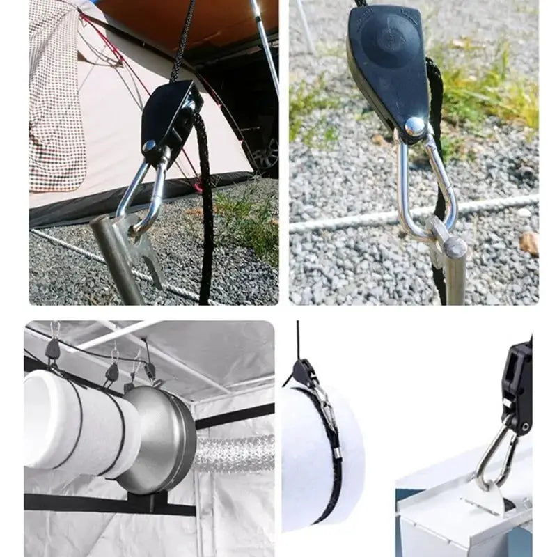 4pcs 8in adjustable awning wind rope pulley hanging kit for tent, fan, plant lamp by Simples Market