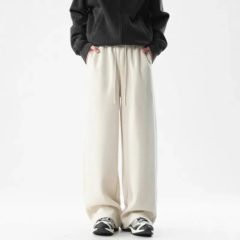 DUKEEN men's heavyweight straight-leg sweatpants, cream cotton-blend, wide fit.