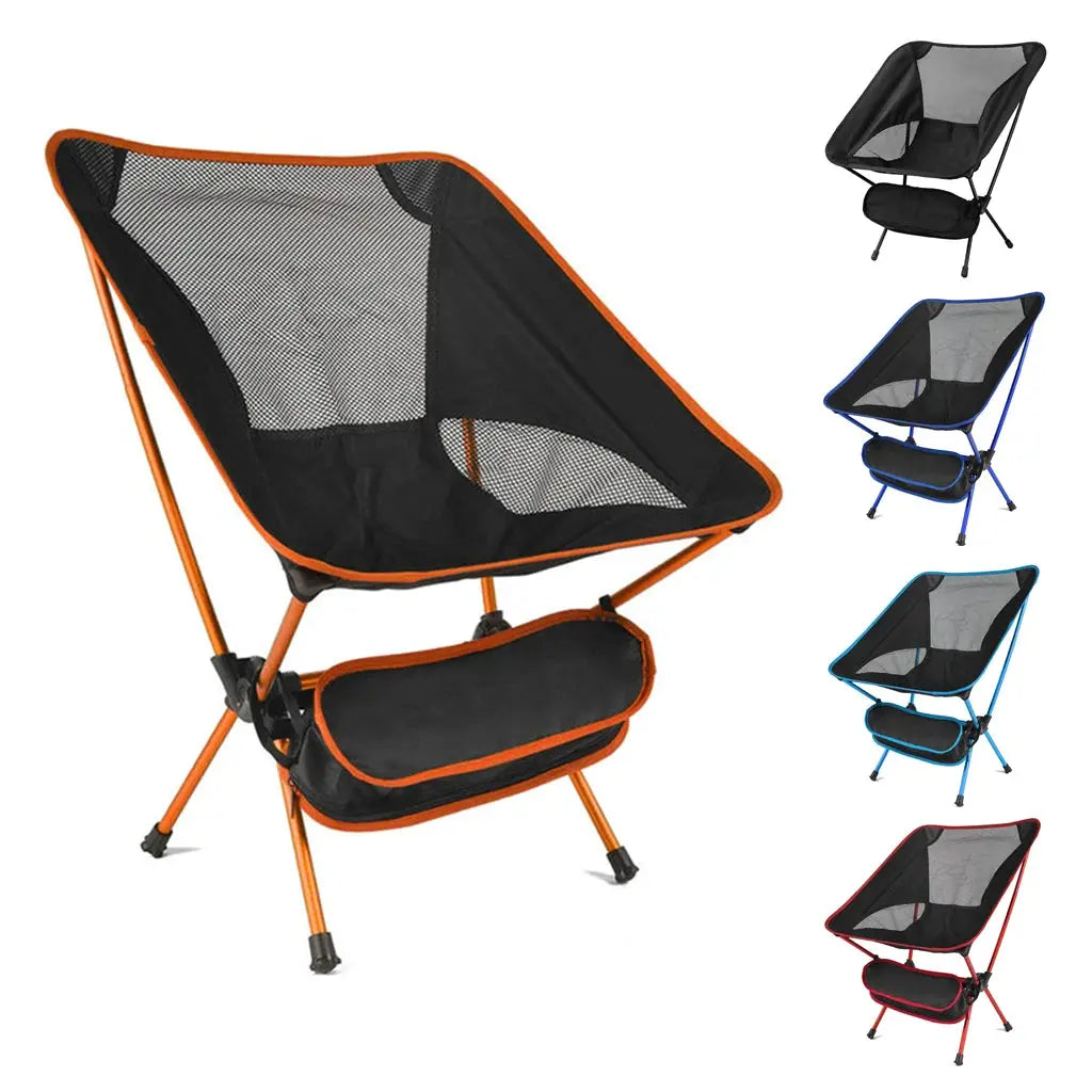 Folding chair Ultralight orange-frame with black mesh seat and storage pouch by Simples Market; five color variants