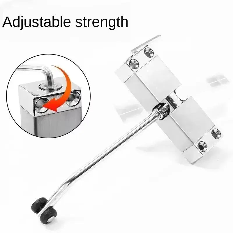 Automatic spring door closer with chrome finish and adjustable strength