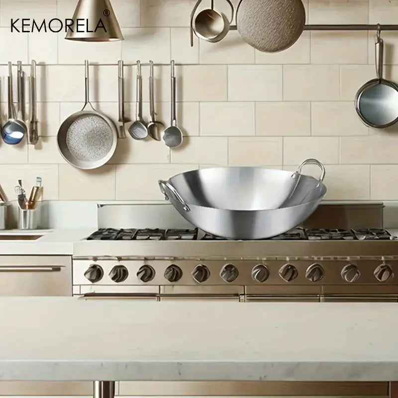 Stainless Steel Wok Uncoated With Double Handles 26 To 34 Cm High Quality Chef Pan For Home Stir Fry Cooking