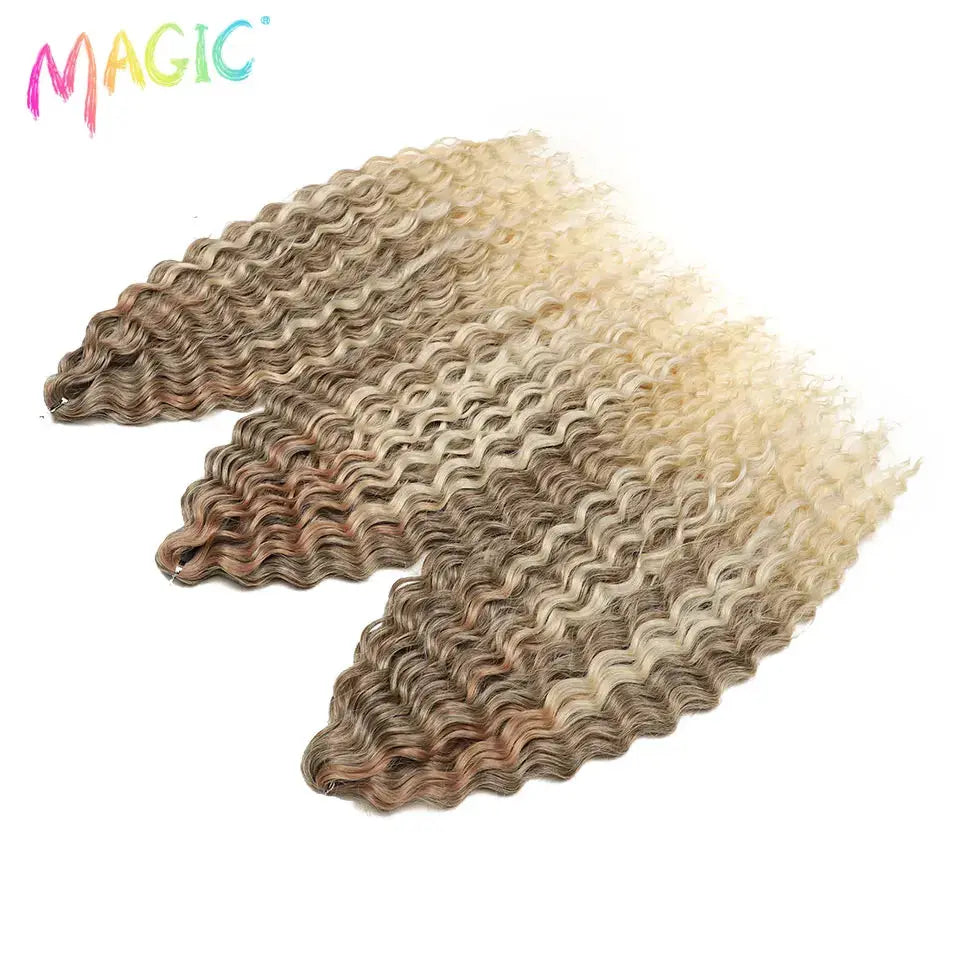 Magic Ariel Curl water-wave crochet hair extensions, 3 ombre blonde bundles, 22in
