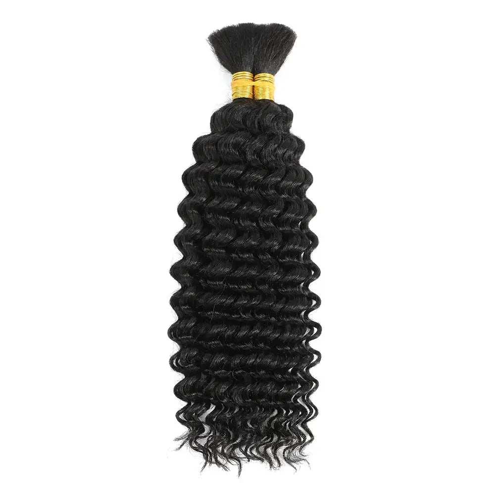 Human braiding hair bulk bundle, deep-wave, black, 100g, no weft