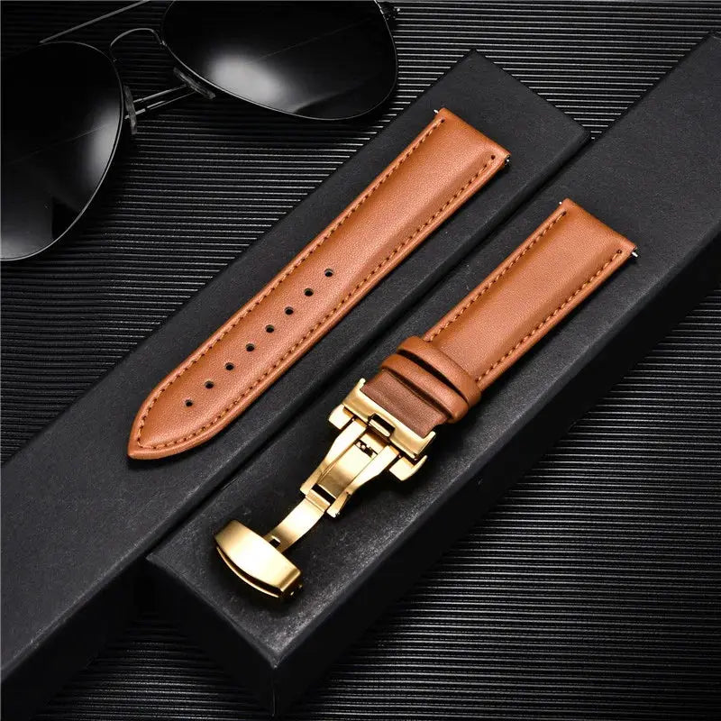 TimberWing Leather Watch Band 18mm 20mm 22mm 24mm Genuine Leather With Stainless Steel Butterfly Buckle Clasp