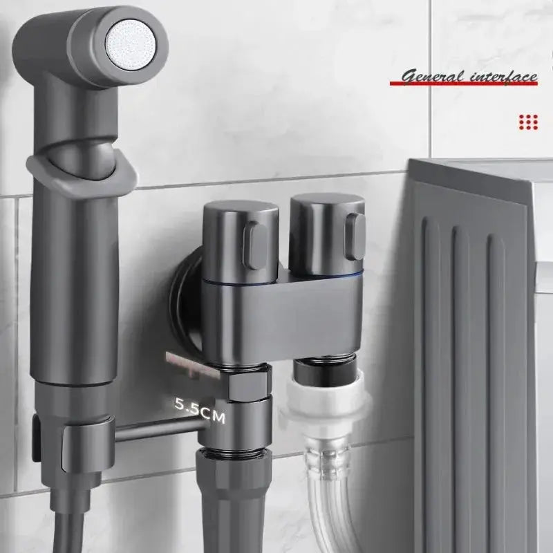 Toilet bidet sprayer set by Simples Market with wall-mounted dual-outlet angle valve and handheld sprayer