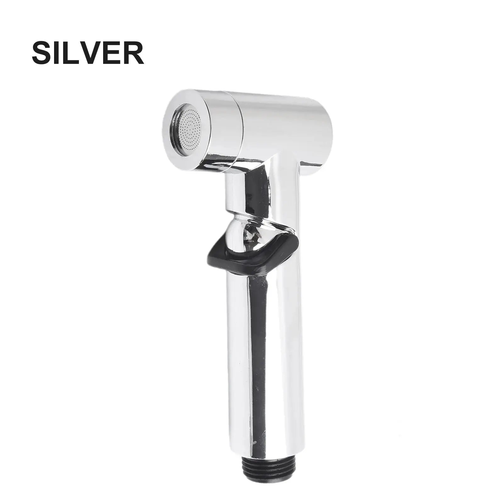 Chrome handheld shower head spray with hose adapter for bathroom.
