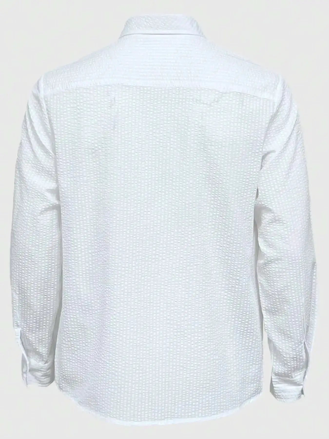 Men's white long-sleeve shirt with dotted texture, back view, Simples Market