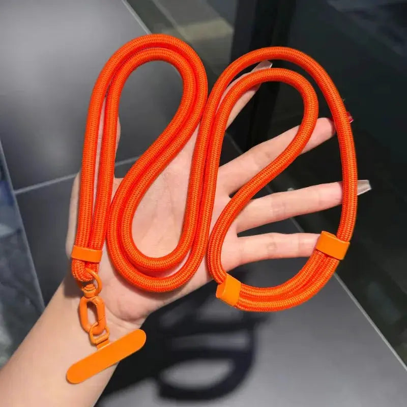 Universal adjustable orange phone lanyard Simples Market with clip, braided crossbody rope