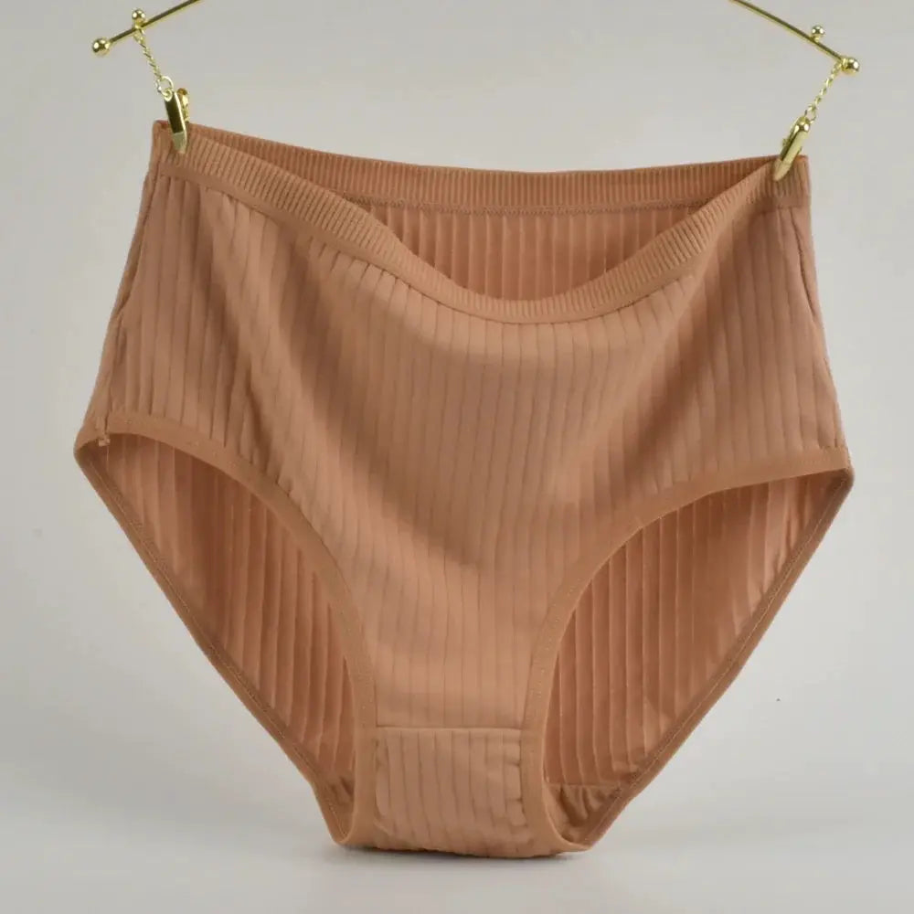 Simples Market soft high-waist cotton panties in peach ribbed fabric