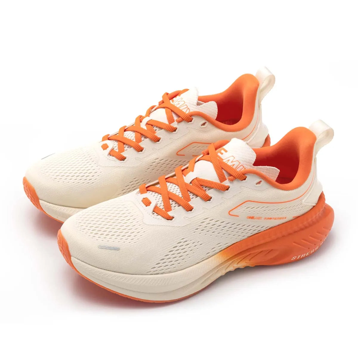 ONEMIX men's breathable running shoes, white with orange accents, lightweight pair