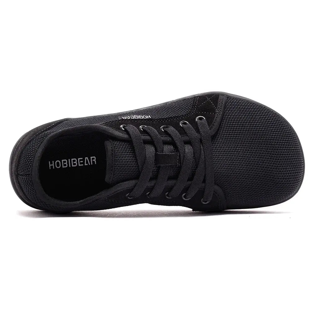 HOBIBEAR unisex wide-toe barefoot shoes, black mesh, lace-up, lightweight breathable