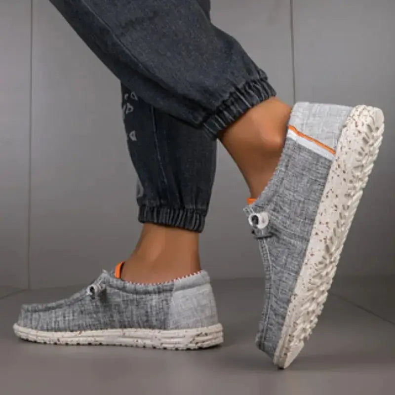 Men's canvas loafers gray with orange trim, breathable casual driving shoes by Simples Market