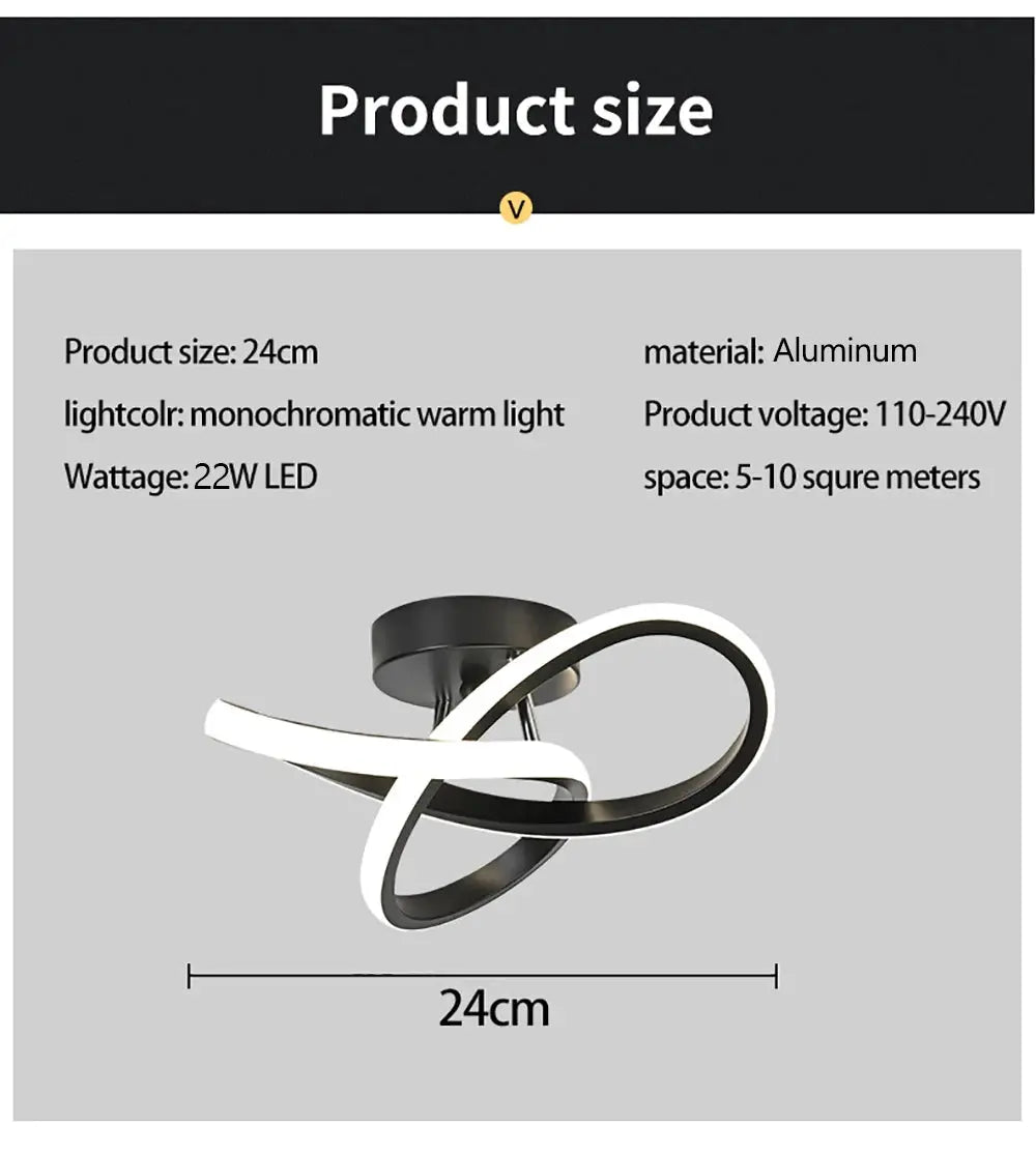 Modern LED ceiling light fixture with aluminum rings in black and white, surface-mounted.