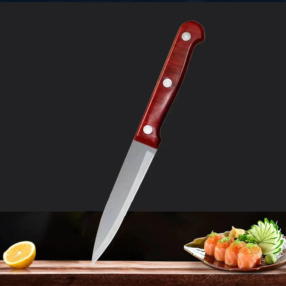 Sharp Stainless Steel Paring Knife With Imitation Wood Plastic Handle For Precise Home Cooking And Fruit Preparation