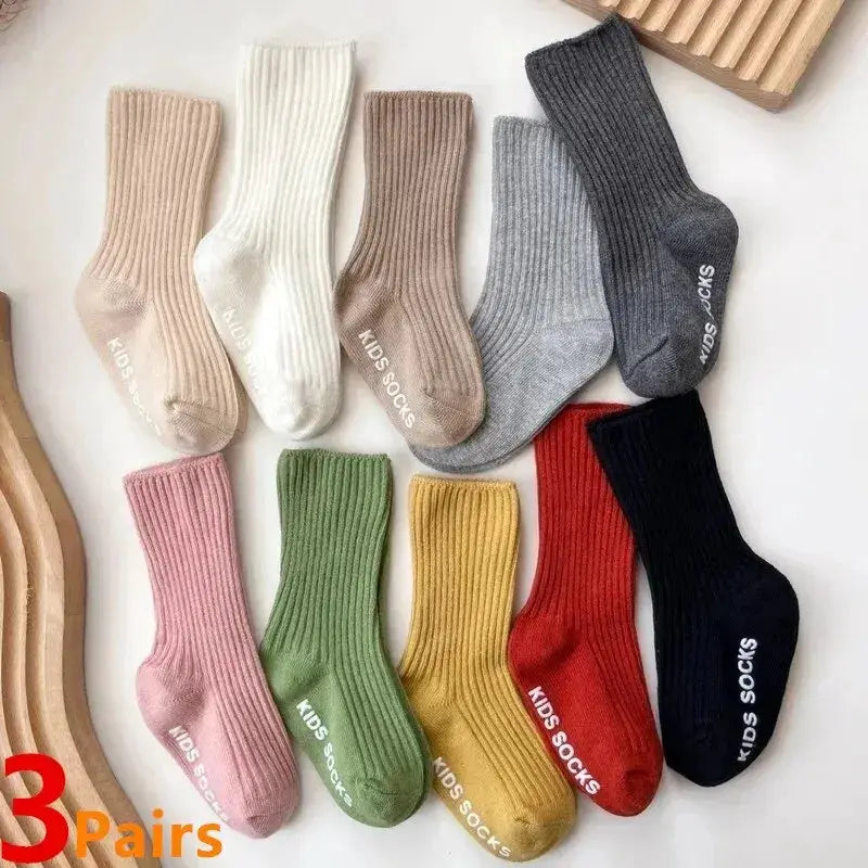 Three Pairs Baby Socks For Boys And Girls Cotton Stripe Soft Socks With Non Slip Rubber Grips For 0 To 3 Years