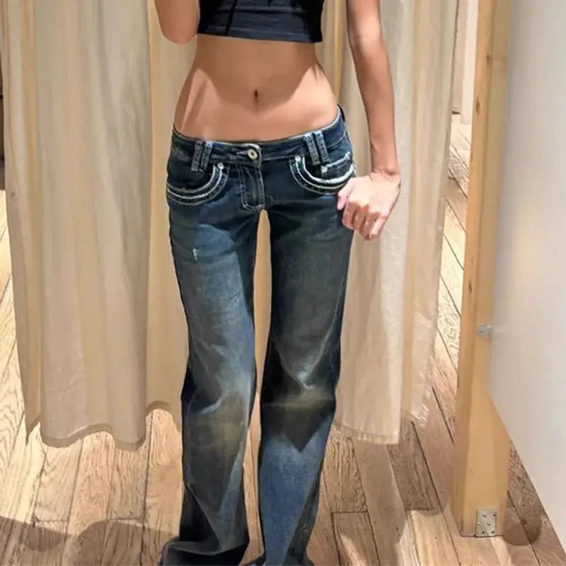 Vintage High Street Low Waist Jeans 2025 Wide Leg Y2K Denim Pants
