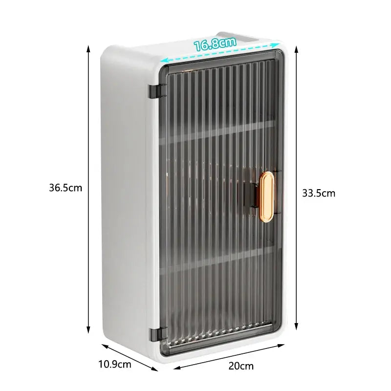 Simples Market white wall-mounted waterproof tissue box storage rack with ribbed clear door and gold handle