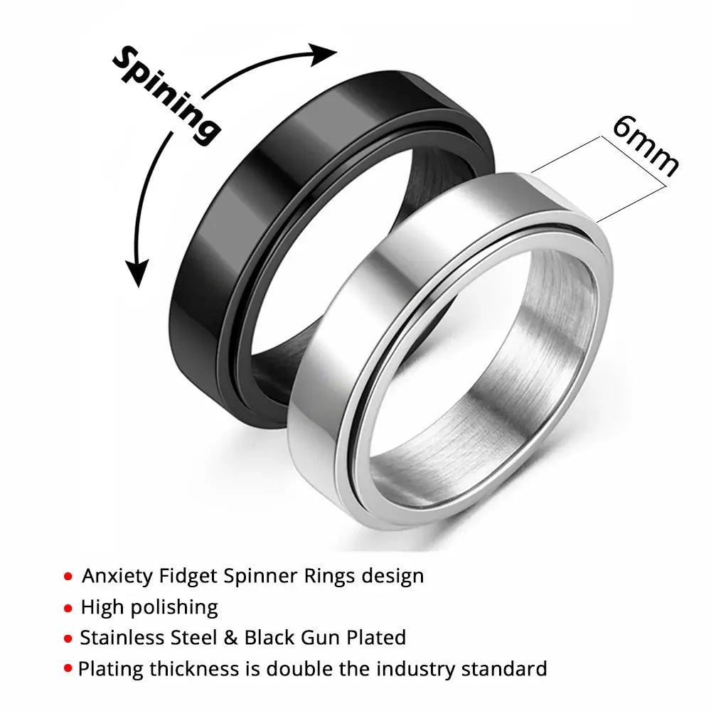 Anxiety Fidget Spinner Ring Stainless Steel Unisex Spinning Band Black Or Silver Anti Stress Jewelry
