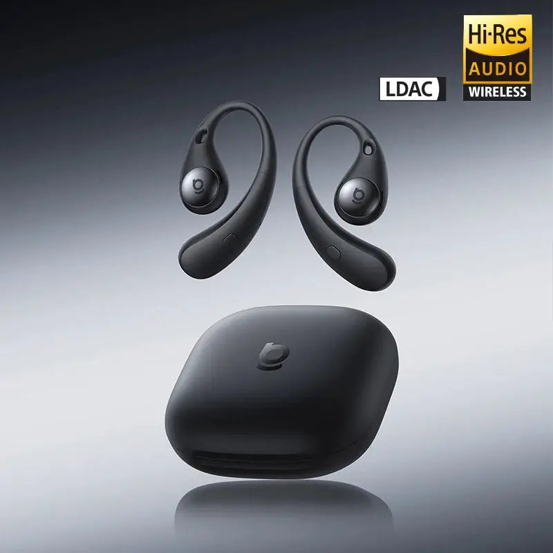 Baseus Eli Sport 2 open-ear wireless earphones, black with charging case.