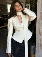 Tossy 3 Piece Luxurious Set With V Neck Blazer Striped Patchwork Mini Skirt For Office And Party Looks