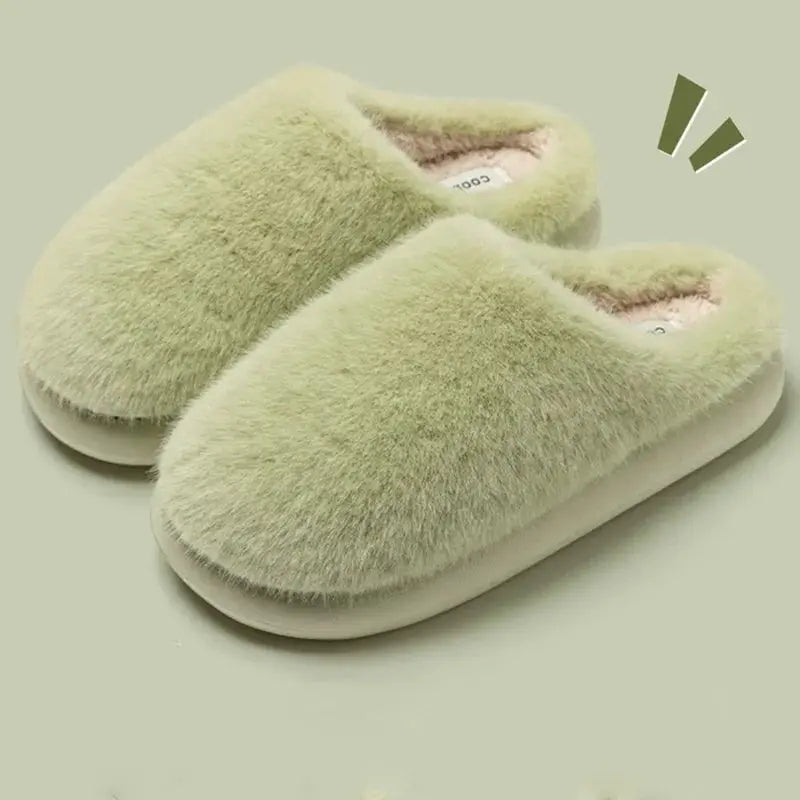 CozyNest Faux Fur Warm Cotton Slippers Women Platform Closed Toe Non Slip EVA Outsole Indoor Winter Comfort