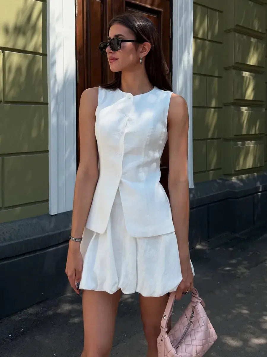 Bornladies Cotton Chic Vest Mini Skirt Set Women Tank Top Summer