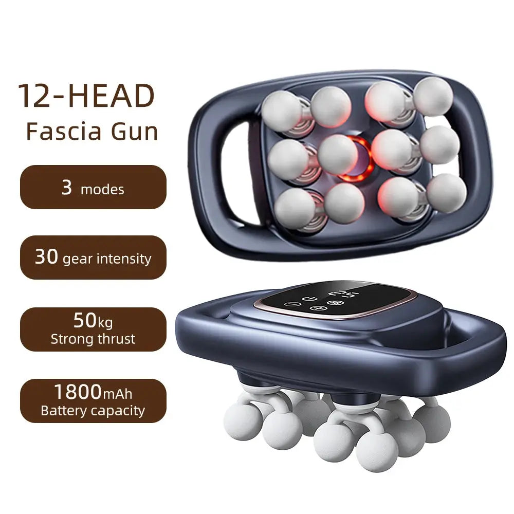 12-Head Fascia Gun by Simples Market with 3 modes, 30 gear intensity, 1800mAh battery