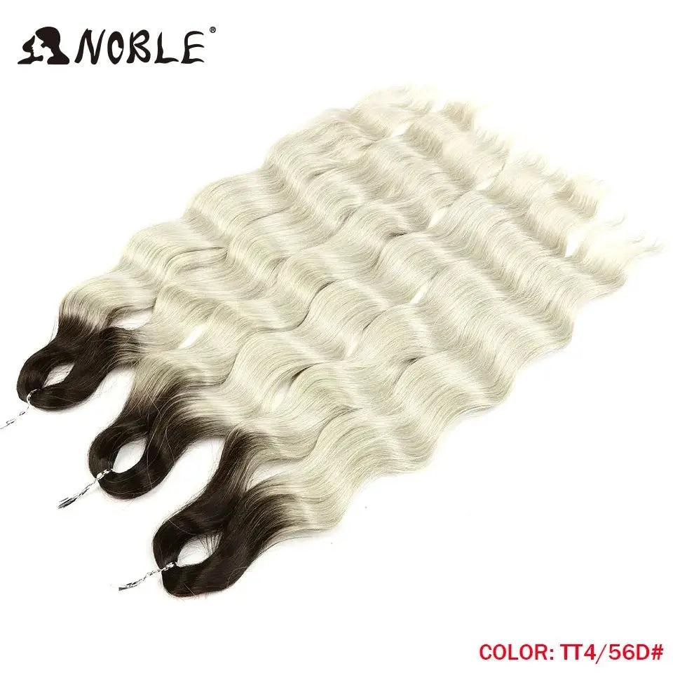 Noble Hair synthetic loose deep wave braiding extensions, 24in, ombre blonde with dark roots, 5 bundles