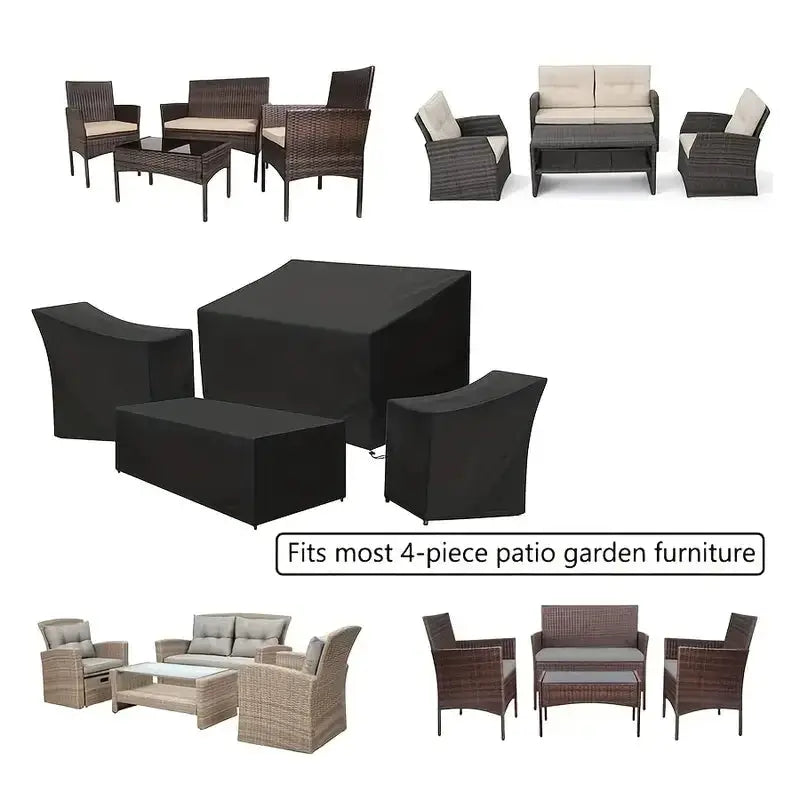 4-piece patio furniture covers by Simples Market; black heavy-duty waterproof windproof covers for rattan sets