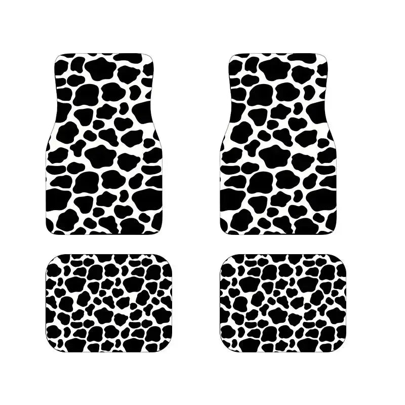 Leopard print car floor mats set, all-weather universal size, 4 mats for front and rear seats