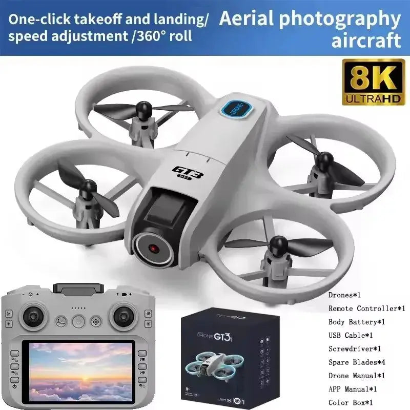GT3 Max drone by Simples Market, white quadcopter with prop guards and 8K UltraHD
