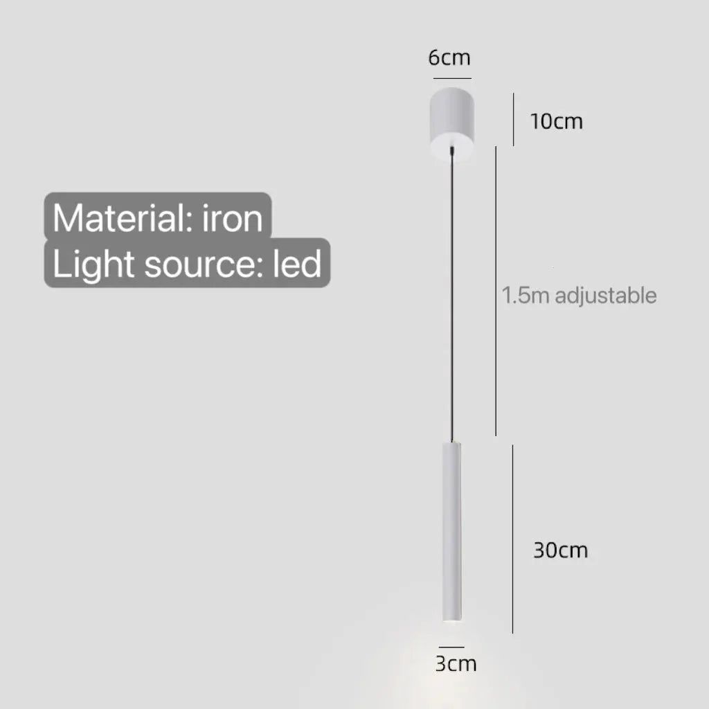 Minimalist bedside pendant lamp Simples Market; iron construction, LED light, white finish, 1.5m adjustable cord