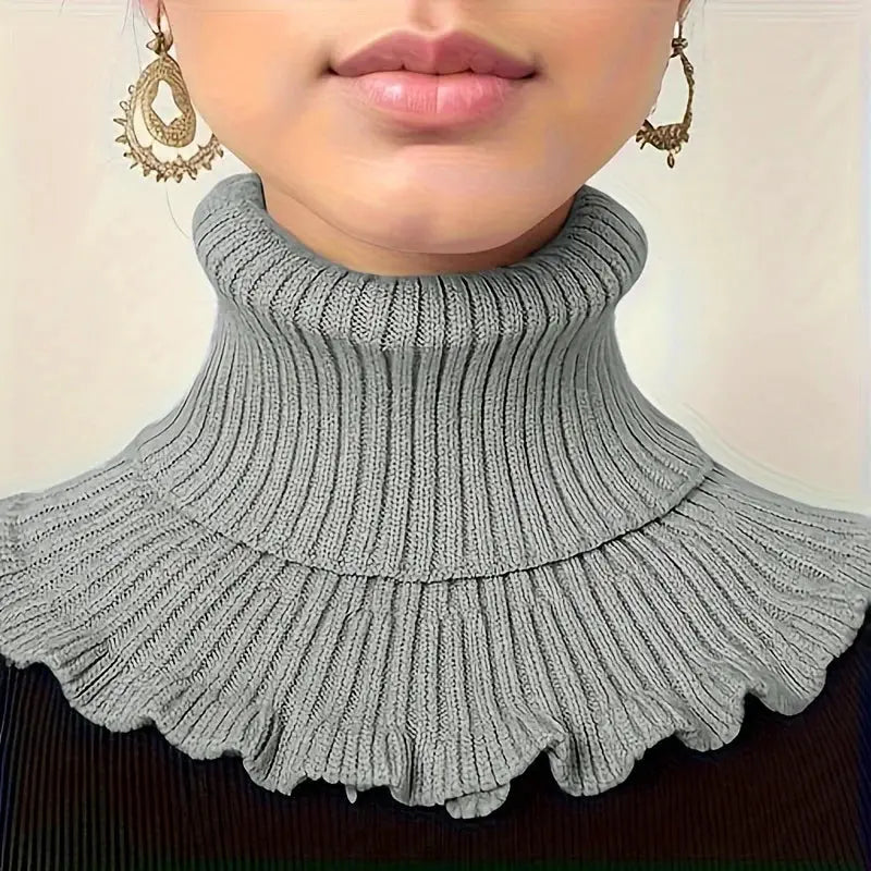 Aurora Line Black And White Knitted False Neck Scarf For Women Soft Thick Warm With Elegant Ruffle Edge