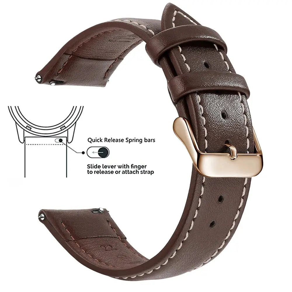 Timely Top Grain Genuine Leather Watch Band Quick Release For Easy Swaps Fits 12 To 24 Mm