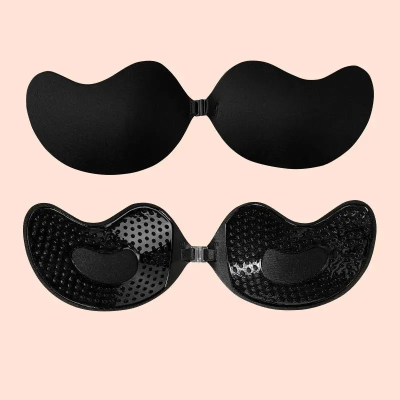 Simples Market invisible strapless adhesive bra, black silicone cups with center clasp (push-up)