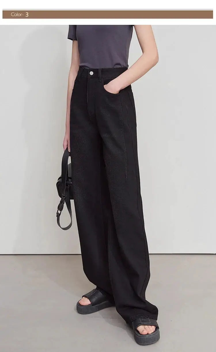 Amii Minimalism Vintage Denim Jeans Women Loose Wide Leg Autumn Pants