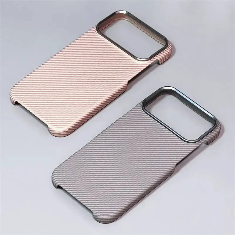 Simples Market iPhone case carbon fiber pattern, MagSafe compatible, gray and pink, 2-pack