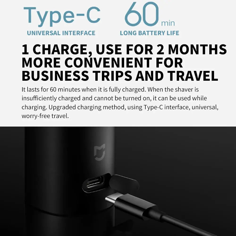 MIJIA S500 electric shaver by Simples Market, black, dry/wet triple-blade with floating head and USB-C charging