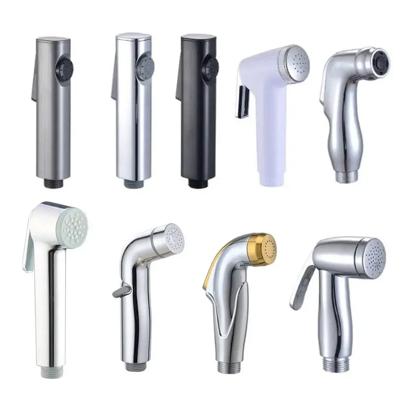 Simples Market 9-piece handheld bidet shower head set in chrome and white ABS self-clean design