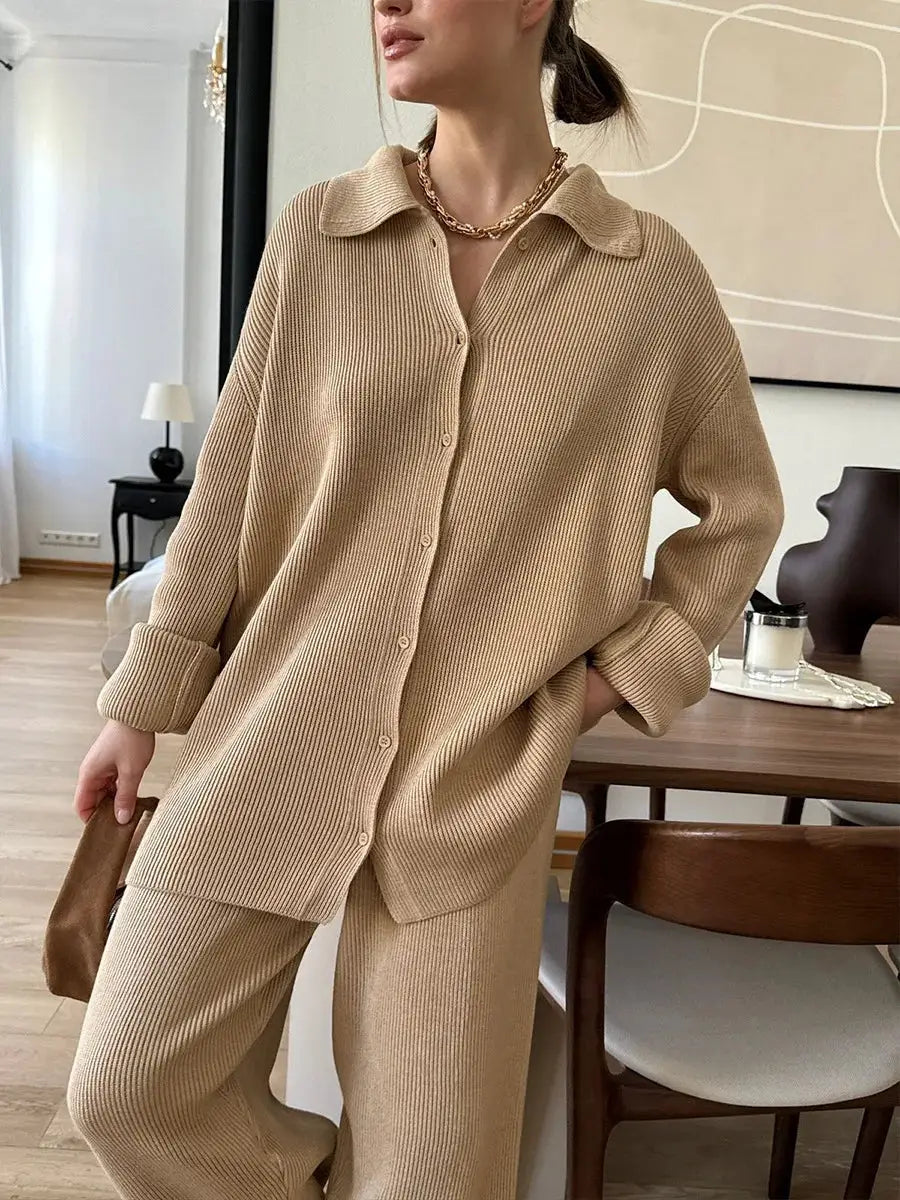 Bornladies Autumn Winter Knit Cardigan Pants Set Two Piece Outfit