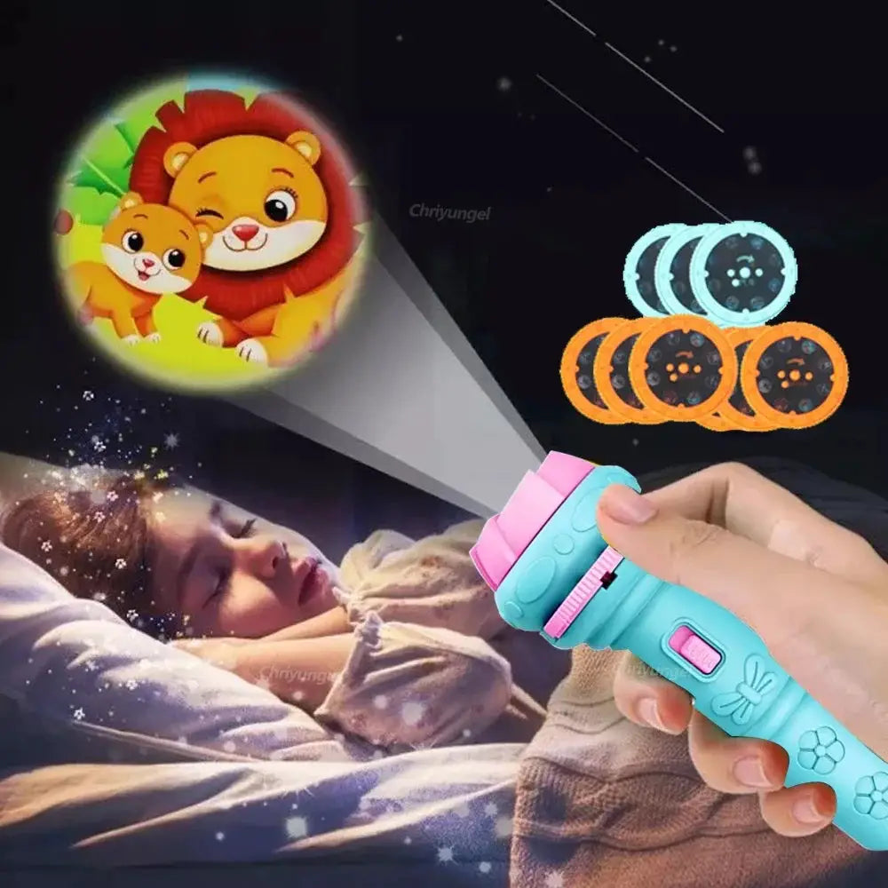 Kids Projector Flashlight With 10 Card Slides And 80 Images Cartoon Night Light For Bedtime Story Education Gift
