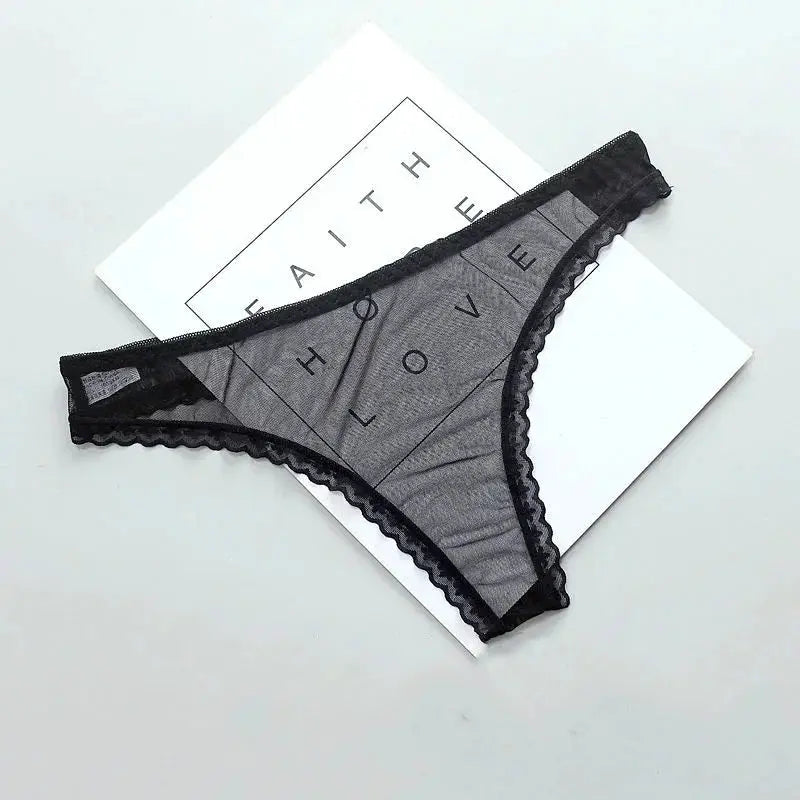 LaceLux Transparent Lace See Through Thong Panties With Breathable Mesh Crotch And Seamless Low Rise